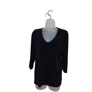 Chico's‎ Travelers V-Neck Top 3/4 Sleeve Comfortable Blouse Black Size 1/S
